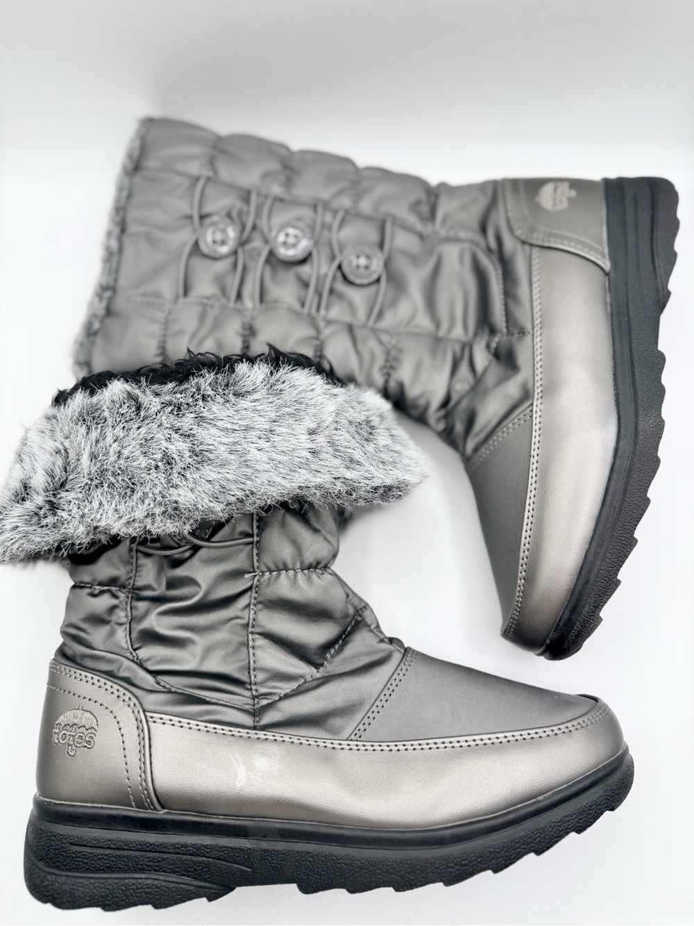 Totes Sturgis Womens Gray Mid-Calf Faux Fur Lined Zip Winter Boots US 8 M